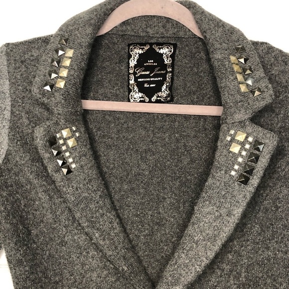 Guess Y2K Cotton & Wool Grey Knit Sweater Blazer small - Picture 3 of 7